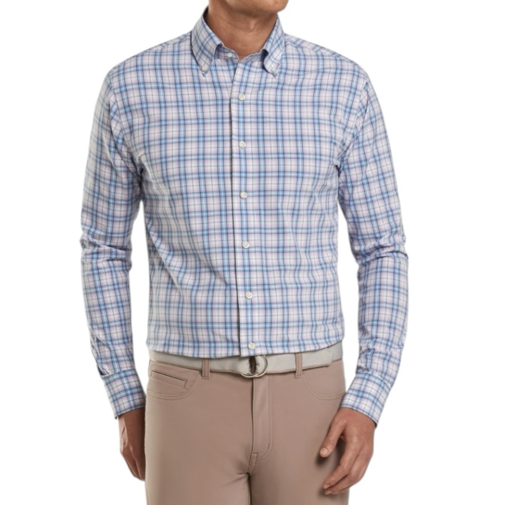 PETER MILLAR MEN'S CROWN CRAFTED BOLDEN NATURAL TOUCH WOVEN SHIRT SIZE L EUC